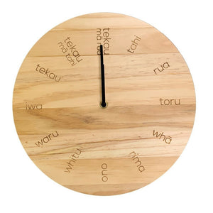 Moana Road Te Reo Maori Clock - Pine Wood - Funky Gifts NZ