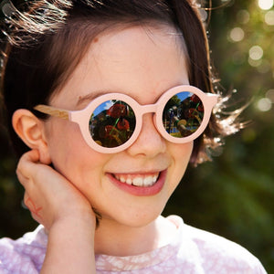 Moana Road Sunglasses - Kids Bambino Pink with Wood Arms #3362 - Funky Gifts NZ