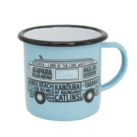 Moana Road Surfing Enamel Mug Blue - Large - Funky Gifts NZ