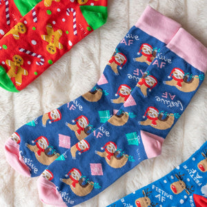 Splosh Christmas Socks - Festive AF Sloth - Funky Gifts NZ