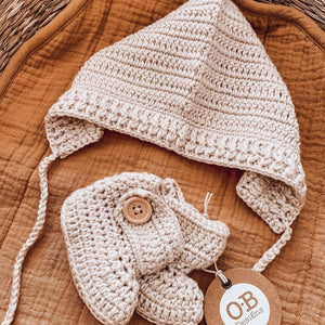 Crochet Bonnet & Bootie Set - Vanilla - Funky Gifts NZ
