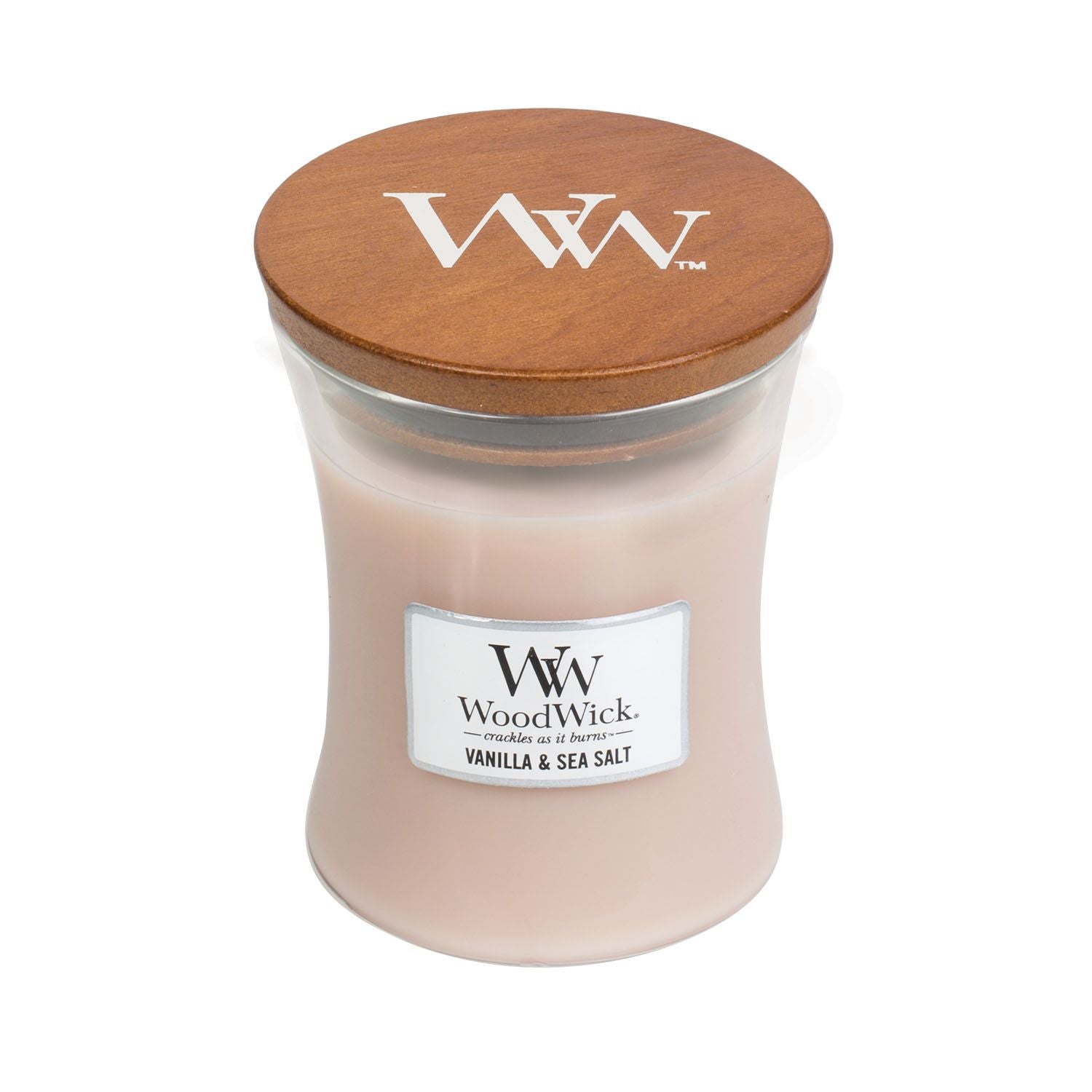 Medium WoodWick Scented Soy Candle - Vanilla & Sea Salt - Funky Gifts NZ