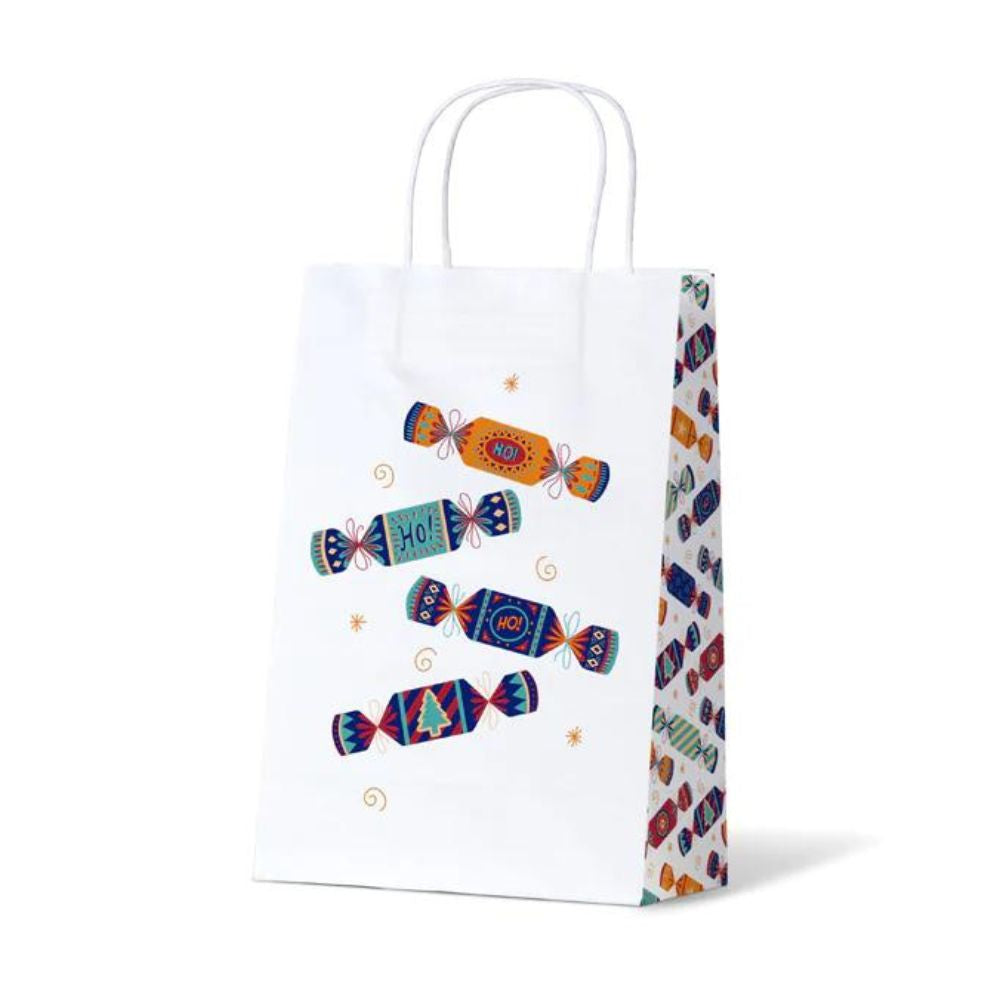 Xmas Crackers Bright on White Junior Gift Bag - Funky Gifts NZ