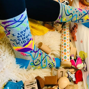 Blue Q Socks - Women's Crew - I Love My Asshole Kids - Funky Gifts NZ