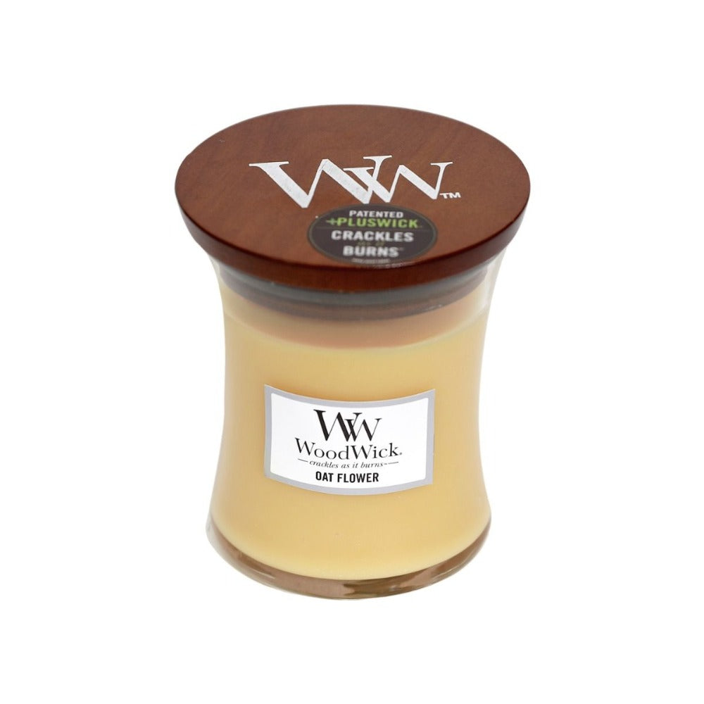 Medium WoodWick Scented Soy Candle - Oat Flower - Funky Gifts NZ
