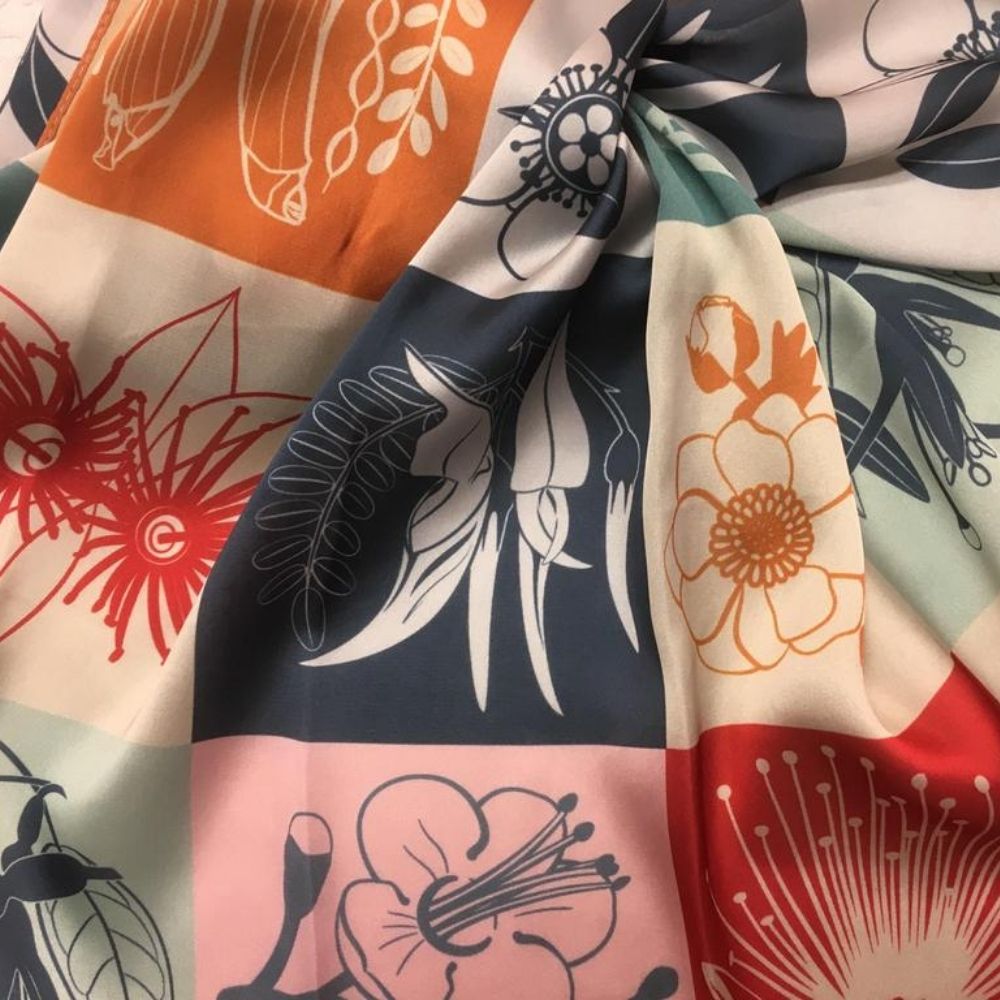 Designer Kiwiana Scarf NZ Flora from funky gifts nz