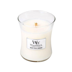 Medium WoodWick Scented Soy Candle - White Tea & Jasmine - Funky Gifts NZ