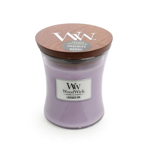 Medium WoodWick Scented Soy Candle - Lavender Spa - Funky Gifts NZ