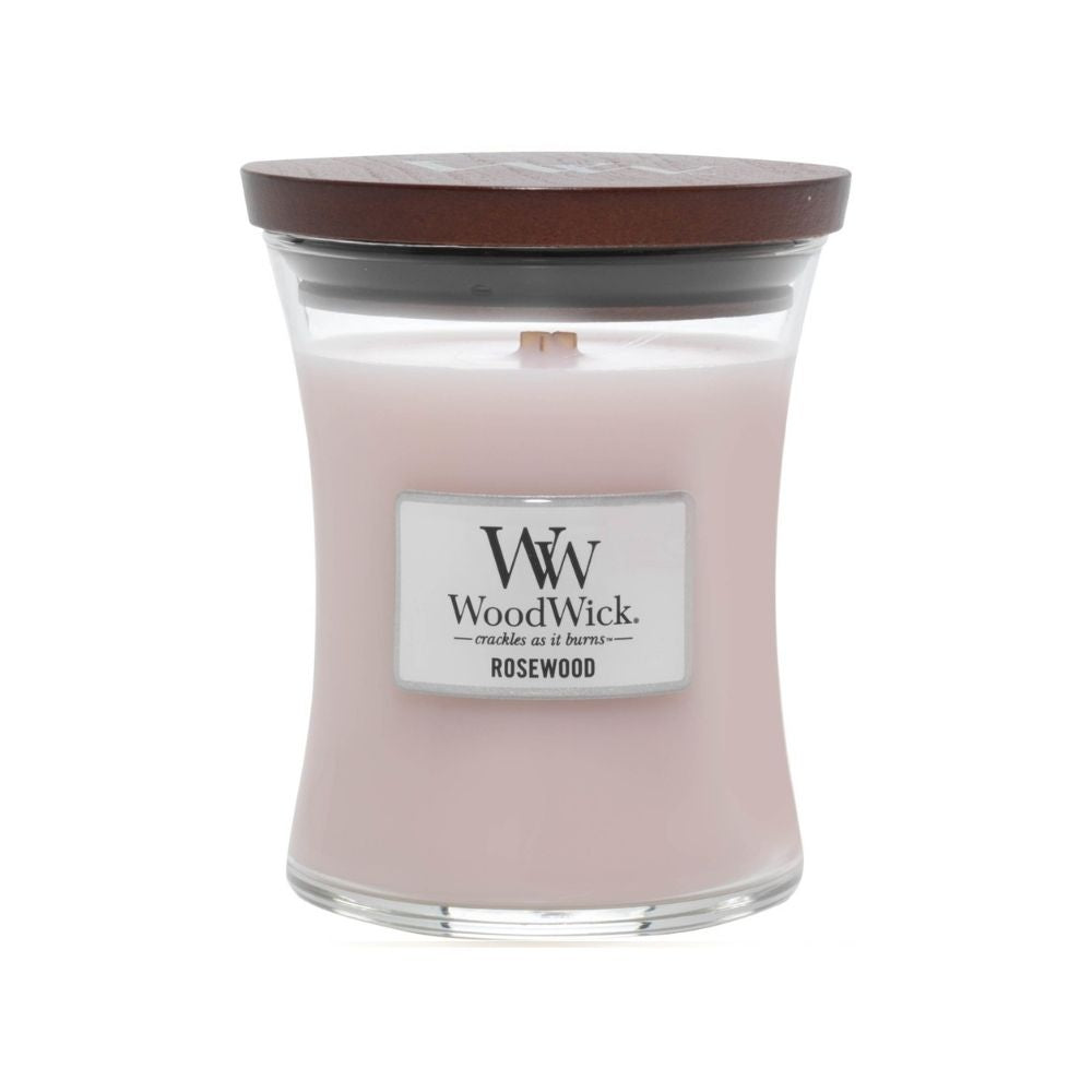 Medium WoodWick Scented Soy Candle - Rosewood - Funky Gifts NZ