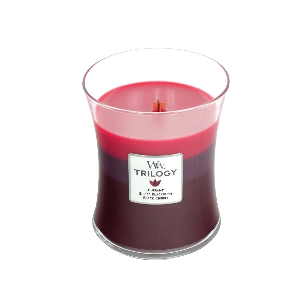 Medium Trilogy WoodWick Scented Soy Candle - Sun Ripened Berries - Funky Gifts NZ