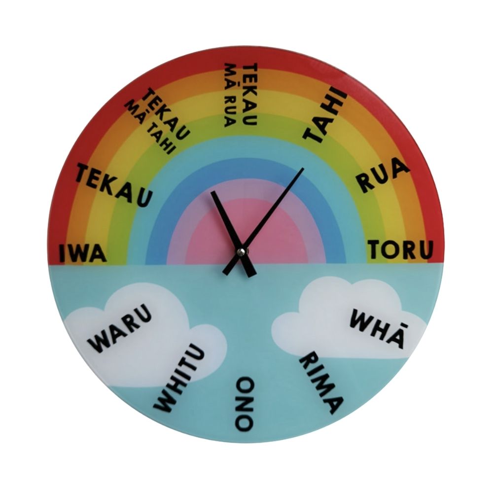 te reo maori glass clock rainbow from funky gifts nz