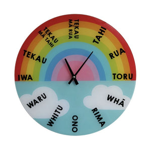 Te Reo Maori Glass Clock - Uenuku (Rainbow) - Funky Gifts NZ