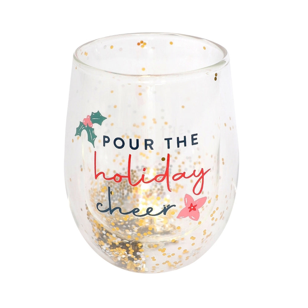 glitter stemless wine glass pour the holiday cheer from funky gifts nz