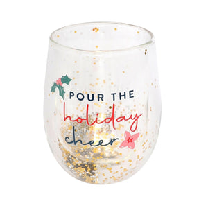 Novelty Christmas Glitter Stemless Glass - Holiday Cheer - Funky Gifts NZ