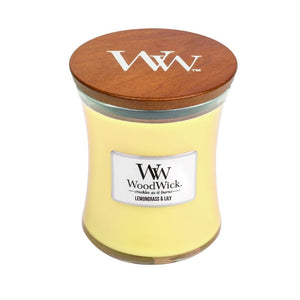 Medium WoodWick Scented Soy Candle - Lemongrass & Lily - Funky Gifts NZ