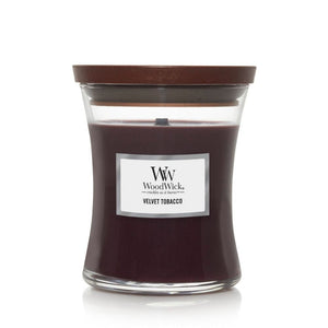 Medium WoodWick Scented Soy Candle - Velvet Tobacco - Funky Gifts NZ