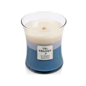 Medium Trilogy WoodWick Scented Soy Candle - Beachfront Cottage - Funky Gifts NZ
